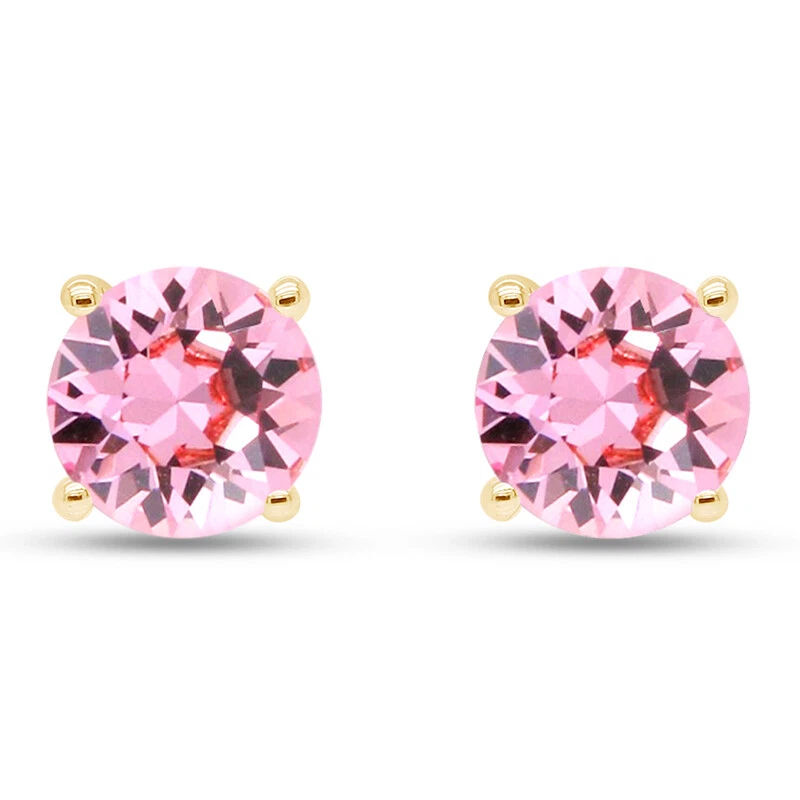 4mm Simulated Round Pink Sapphire Stud Earrings in Solid 10K