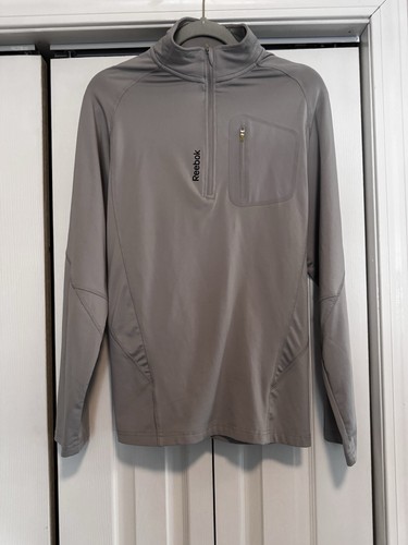 Reebok Men's Grey 1/4 " Zip long Sleeve Pullover Shirt Med Pockets EUC