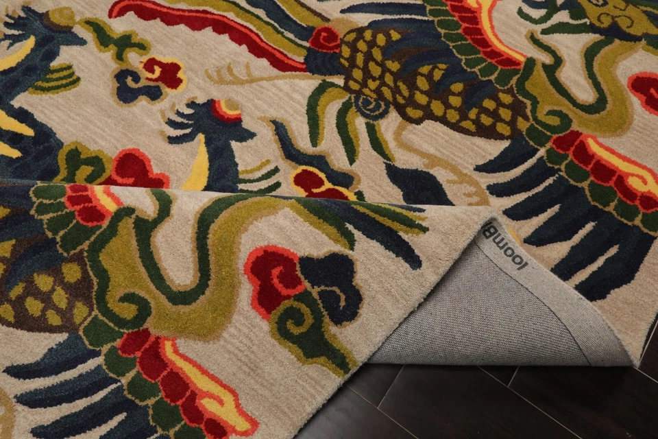 Multi Size Hand Tufted Red Dragon & Phoenix Chinese Art Deco Wool Area Rug - Image 3 of 4