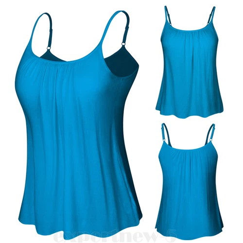 Women Flowy Pleated Camisole with Built-in Bra Loose Casual Sleeveless Tank Tops - Picture 30 of 48