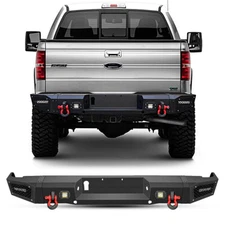 Steel Rear Step Bumper For 2006-2014 Ford F150 with LED Lights and Red D-Rings