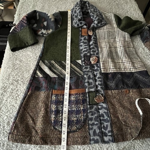 Ali Miles Womens S Jacket Art to Wear Patchwork Button-Front Oversized Festival - Picture 7 of 15