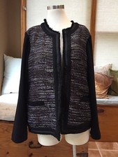 Chico's Black Ponte Purple Gold Metallic Tweed Blazer Jacket 2 Large Excellent