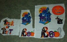 Wamsutta Halloween Appliques Witches Cows Scarecrows Haunted House Cotton Fabric