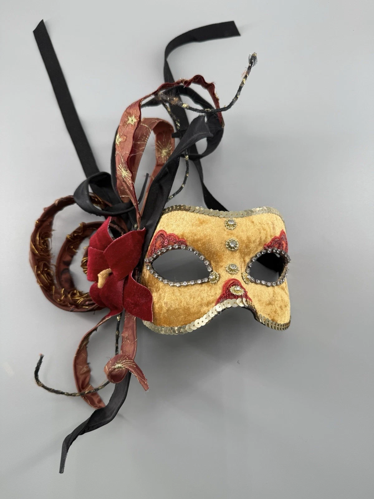 Alberto Sarria Venice Mask Handmade Gold Velvet Rhinestone Masquerade Italy