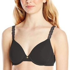 Natori Black Lace Trim T-Shirt Bra Underwire Full Coverage Size 34C