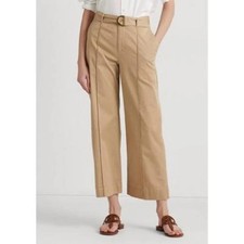 Lauren Ralph Lauren Micro-Sanded Twill Belted Wide-Leg Pants Women's 16 Tan