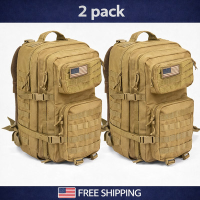 Military Tactical Backpack 3Day Assault Pack MOLLE Brown Hiking Camping (2 pack)