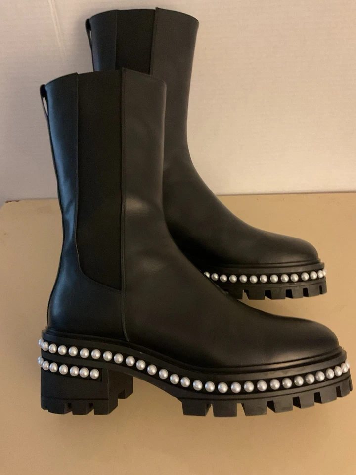 Женские черные кожаные сапоги Stuart Weitzman Chelsea Soho с жемчужной отделкой размер 9 евро 40 - Изображение 4 из 4