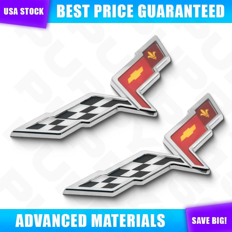 2Pcs Front & Rear 3D Emblem Crossed Flags Badge For C6 Corvette Sport 2005-2013 Foto 3 de 4