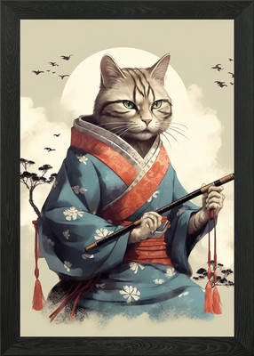 Samurai Katze gerahmtes Wandbild Poster Leinwanddruck Bild