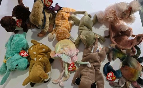 Vintage TY Beanie Baby Lot Of 11  1990s  With Tags Goochy Lawrence Blush Claude