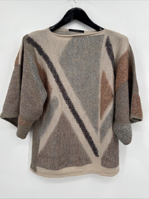 Sita Murt Anthropologie Wool Alpaca Mohair Blend Brown Blue Geometric Woman 38/M