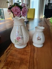 Pair of Donegal China Irish Parian Mini Vases White Floral Design