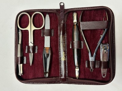 Royce Leather Executive Chrome Plated Aristo Mini Plum 6 Piece Manicure Kit NIB