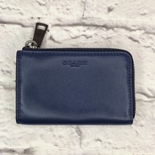 Coach Complimentary Key Case Wallet Navy Zipper Authentic Leather2 card slots