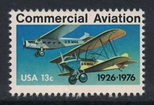 Scott 1684- Commercial Aviation, Monoplane and Biplane- MNH 13c 1976- mint stamp
