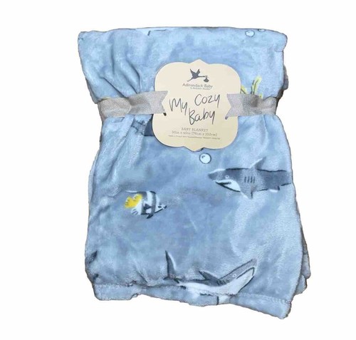 Adirondack Baby My Cozy Baby Blanket 30 x 40 inches Plush Gray Sharks Soft Comfy - Picture 8 of 8
