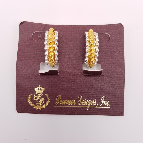 Premier Designs Earrings Clip On Two Tone Half Hoop Textured Rope Vintage - Picture 2 of 8