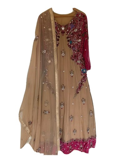 Indian Pakistani Bridal Gown Style Dress Nude And Pink With Stone Work UK Size10 - Picture 11 of 12