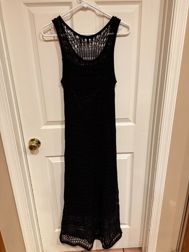 Theory Tissage LINED Open Knit Lace Midi Summer Dress Black Women's Size S - Picture 4 of 5