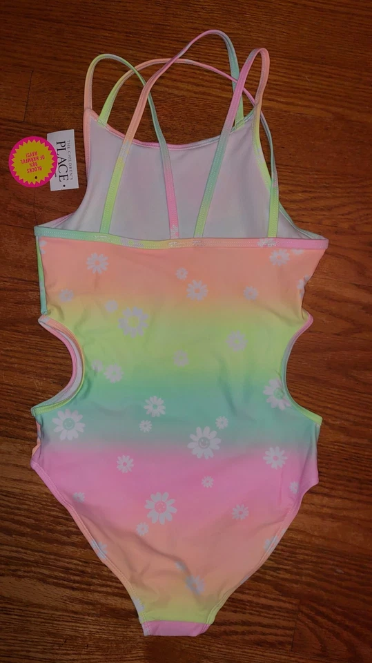 Novo com etiquetas The Children's Place (Lugar) maiô floral peça única 50+ tamanho UV L/G 10/12 - Imagem 2 de 2