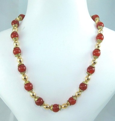Egyptian Capped Carnelian Necklace with 24 Kt Gold-plated Beads, 17'' 