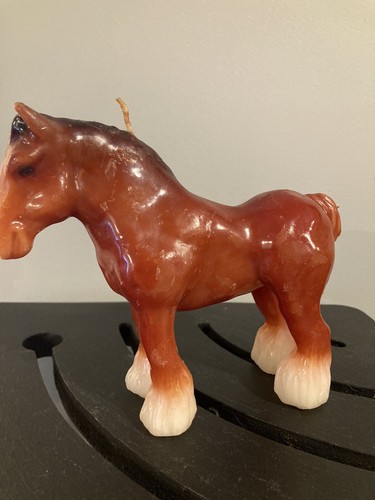 Vintage Clydesdale Horse Candle Hard Wax  5.5 x 6.5"  Never Burned  RARE Kitszy - Afbeelding 1 van 5