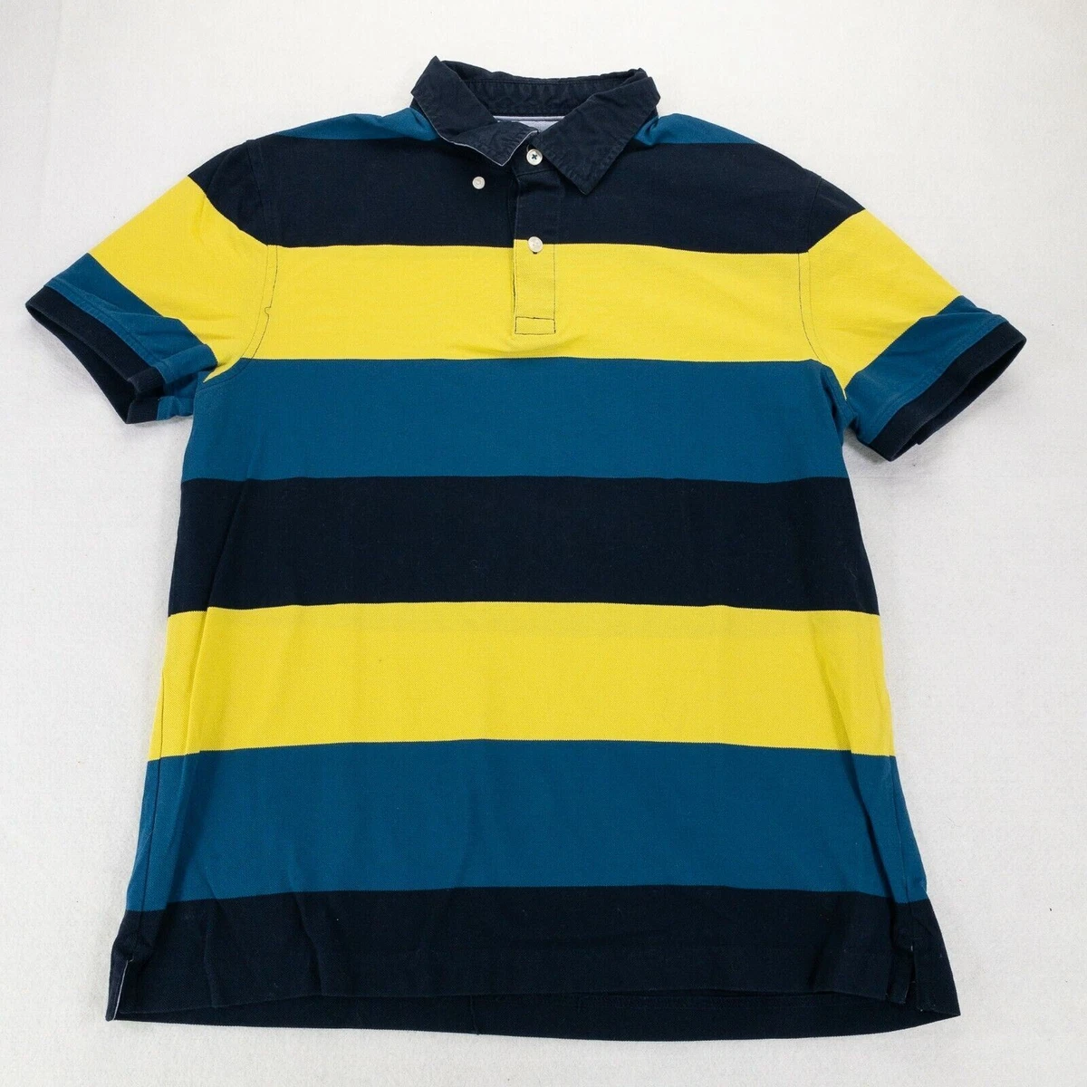Tommy Hilfiger Kids Youth Polo Blue Yellow Shirt Collared Striped Casual 0816