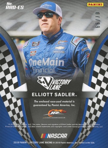 PANINI 2018 VICTORY LANE ELLIOTT SADLER #RRD-ES/99 GRÜN RENNBEREIT DOPPELRELIKT - Bild 2 von 2