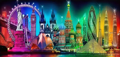 Diamond Painting Set 40x70 Freiheitsstatue Big Ben Oper Pyramide Riesenrad runde