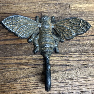 Rustic Cast Iron Cottage Busy Bumblebee Insect Bee Wall Hook Organizer Decor