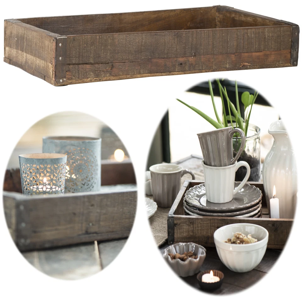 Holz Dekotablett 43x26cm Braun Recycelt Serviertablett Küche Geschirr Dekoration