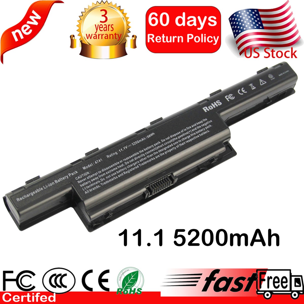 Replacement Laptop Battery For Acer & Gateway Models - 9-Cell 7800mAh 11.1V Li-Ion