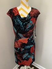 Nine West Floral Print Short Sleeve Polyester Dress 10 NWT