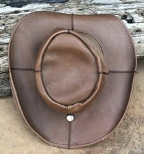 Genuine Brown Leather Cowboy Western Australian Outback Hat-Size Small  VGUC 