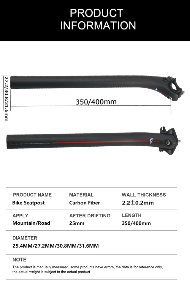 Tija de sillín de bicicleta de carretera MTB de fibra de carbono 25,4/27,2/30,8/31,6 mm accesorios de bicicleta Foto 4 de 4