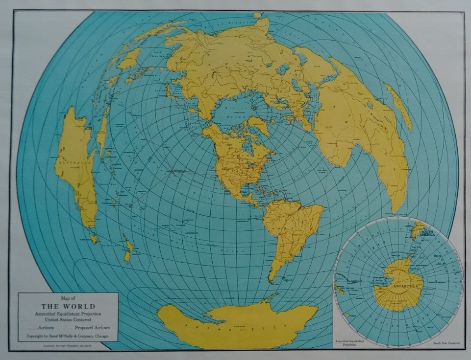 Vintage 1946 Atlas Colored Map of The World & The Polar