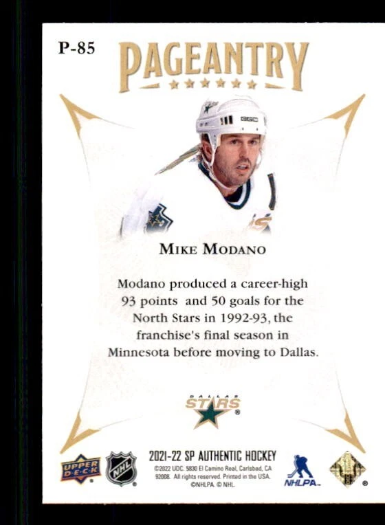 2021-22 SP Authentic Pageantry #P85 Mike Modano Stars - Image 2 of 2
