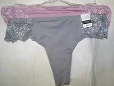 NEW 2 PAIR JACLYN SMITH WOMEN'S THONGS PANTIES GRAY PURPLE LACE SIZE SM or MED