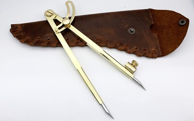 8'' Locking Wing Divider Compass,steel& Brass  with leather cover