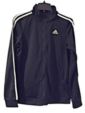 ADIDAS Boys Athletic Jacket Black 3 stripe Full Zip Pockets Size XL 18-20 NWT