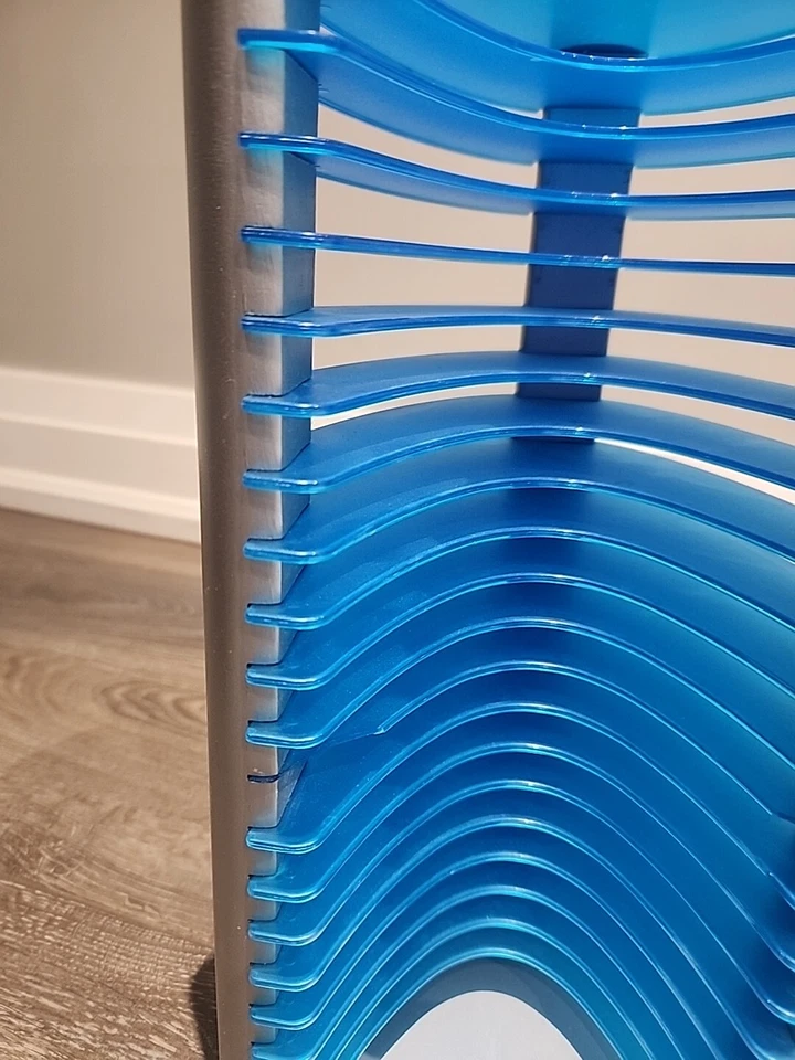 Soporte organizador torre 20 CD madera plata azul futurista moderno retro 14" Foto 3 de 4