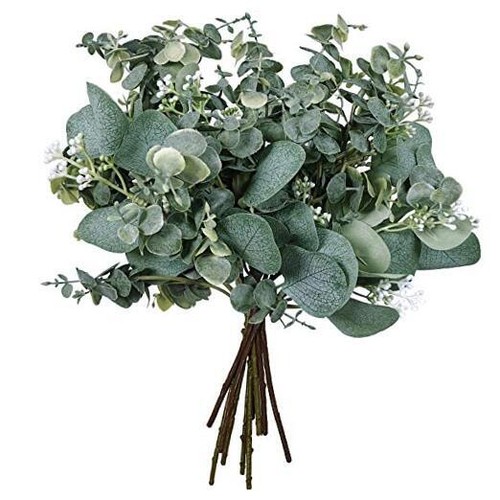 Bulk Artificial Silver Dollar Eucalyptus Leaves Picks Stems and Faux