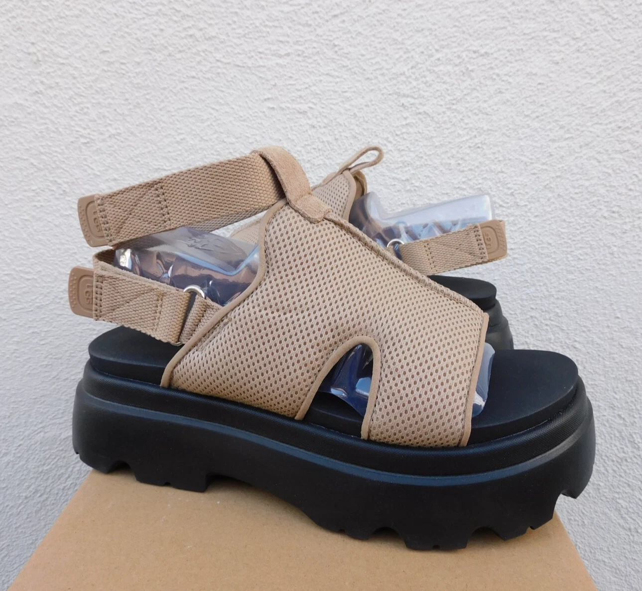 SANDALI CON PLATEAU UGG SAND CELESTE CINTURINO ALLA CAVIGLIA DONNA US 5 5 EUR 36 5 ~NUOVI