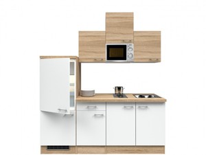 Kuchenzeile 210 Cm Weiss Sonoma Eiche Mit Mikrowelle Kuhlschrank Kochfeld Spu Ebay