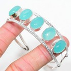 Aqua Chalcedony Gemstone Handmade 925 Sterling Silver Jewelry Bangle Sz 7-8