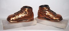 Vintage Copper Colored Bronzed Pair Baby Shoes Marble Bookends Display set of 2