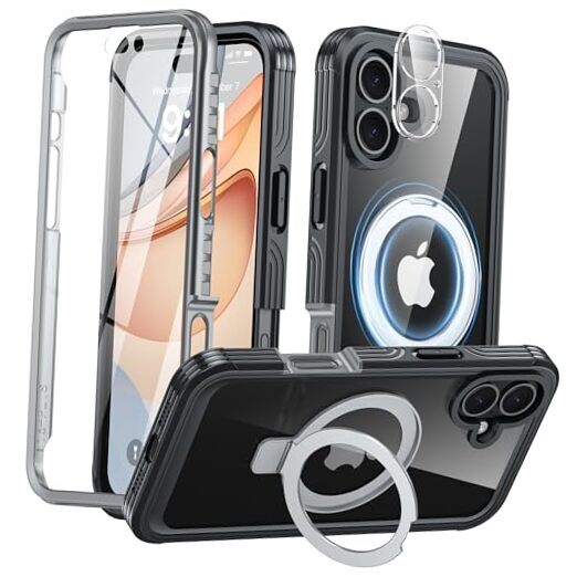 Magnetic Stand for Case [Fit for MagSafe], Real 360° iPhone 16 Black/Clear