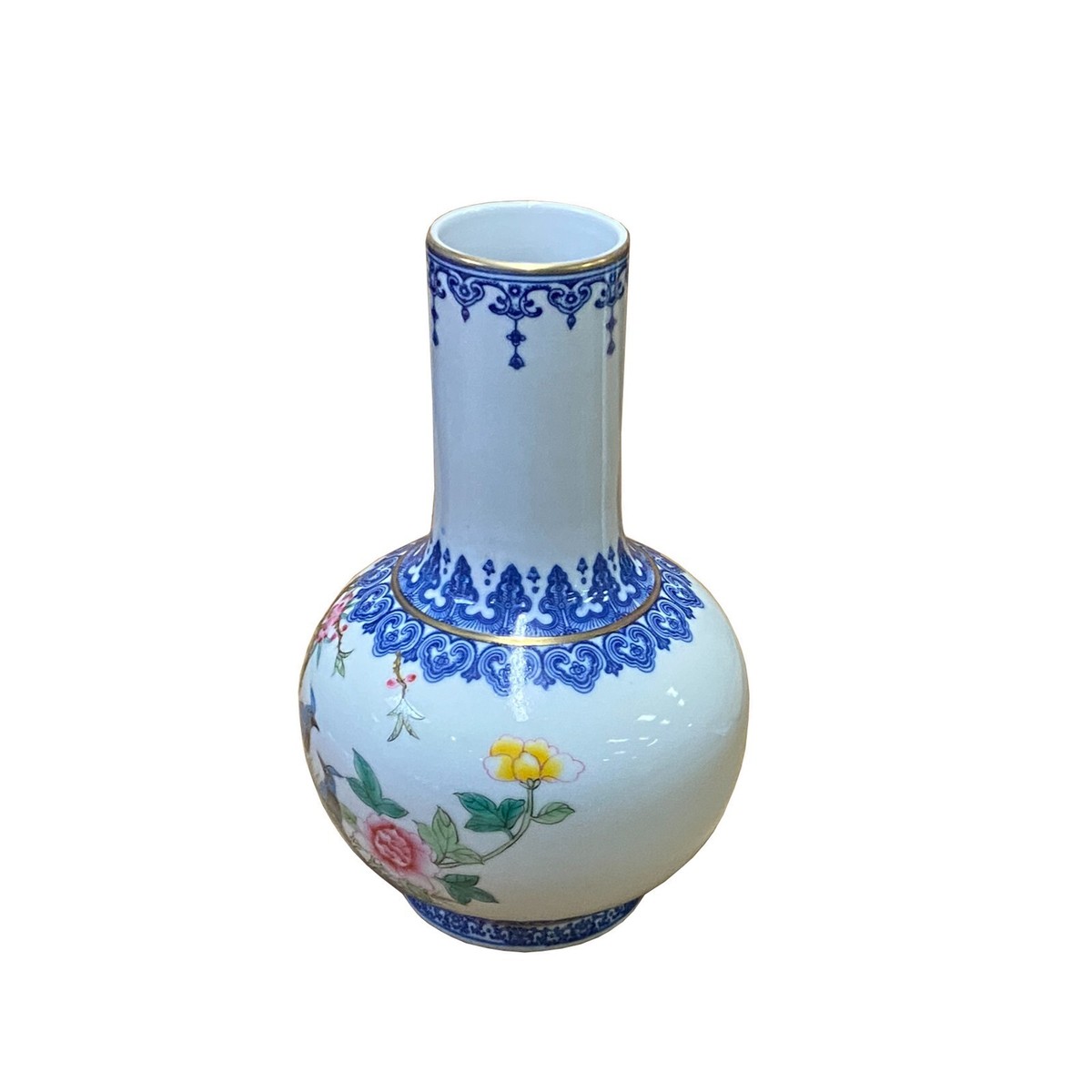 Chinese Oriental Off White Porcelain Birds Graphic Scenery Vase ws2721S Chinese Oriental Off White Porcelain Birds Graphic Scenery Vase ws2721S